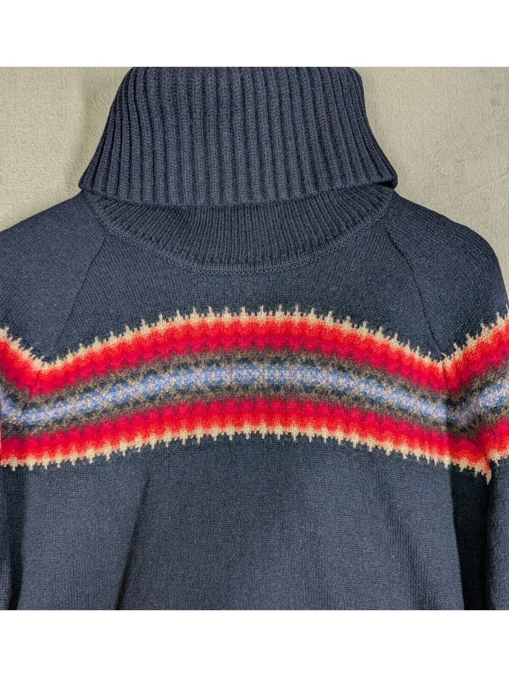 Gap Women M Navy Fair Isle Lambswool Turtleneck Sweater Y2K Nordic Ski Pullovers